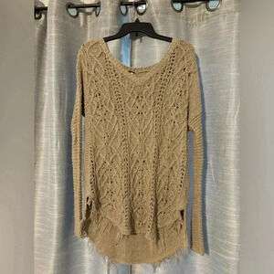 Free People Beige Crochet Sweater Top oversized